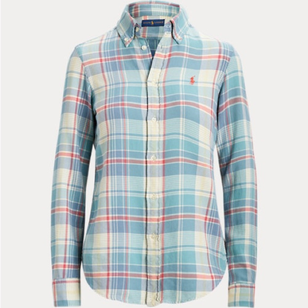 Ralph Lauren Georgia cotton twill button up plaid shirt classic fit